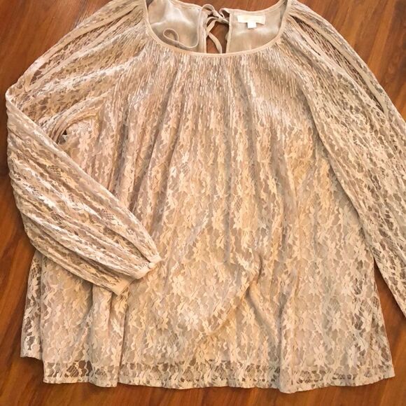Lauren Conrad crème tan lace cold shoulder top blouse size XL - Picture 10 of 10
